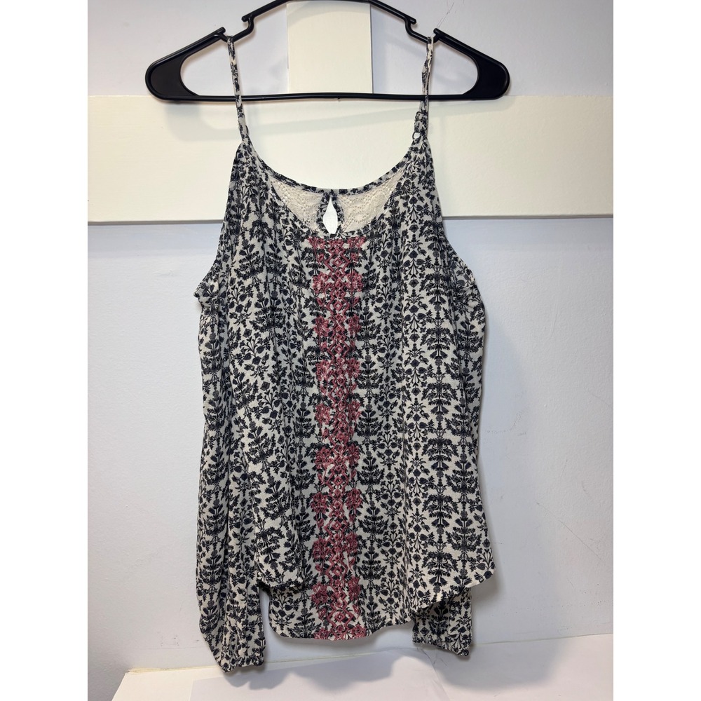 Rewind Women Black White Floral Cold Shoulder Embroidered Boho Blouse Size M